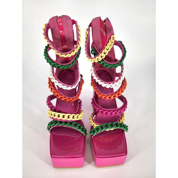 Azalea Wang Pink Corrine Chain Link Platform Sandals Size 7 - Picture 2 of 16
